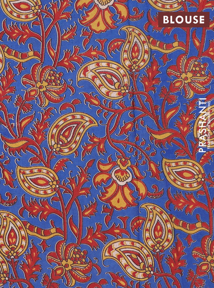 Mangalagiri cotton saree mustard yellow and blue with plain body and rettapet zari woven kalamkari border
