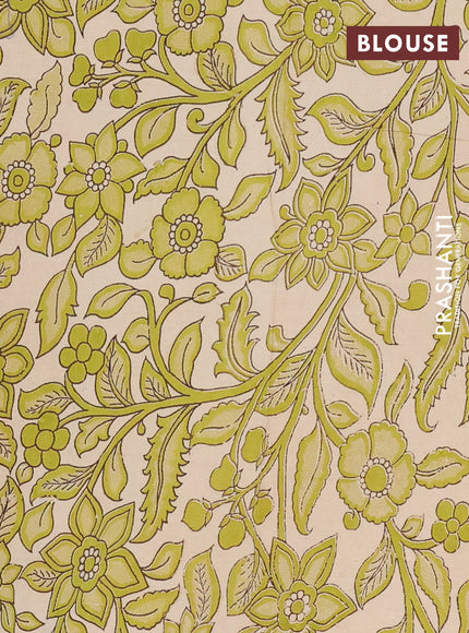 Mangalagiri cotton saree green and beige with plain body and rettapet zari woven kalamkari border
