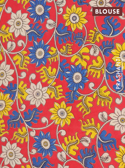 Mangalagiri cotton saree sandal and red with plain body and rettapet zari woven kalamkari border