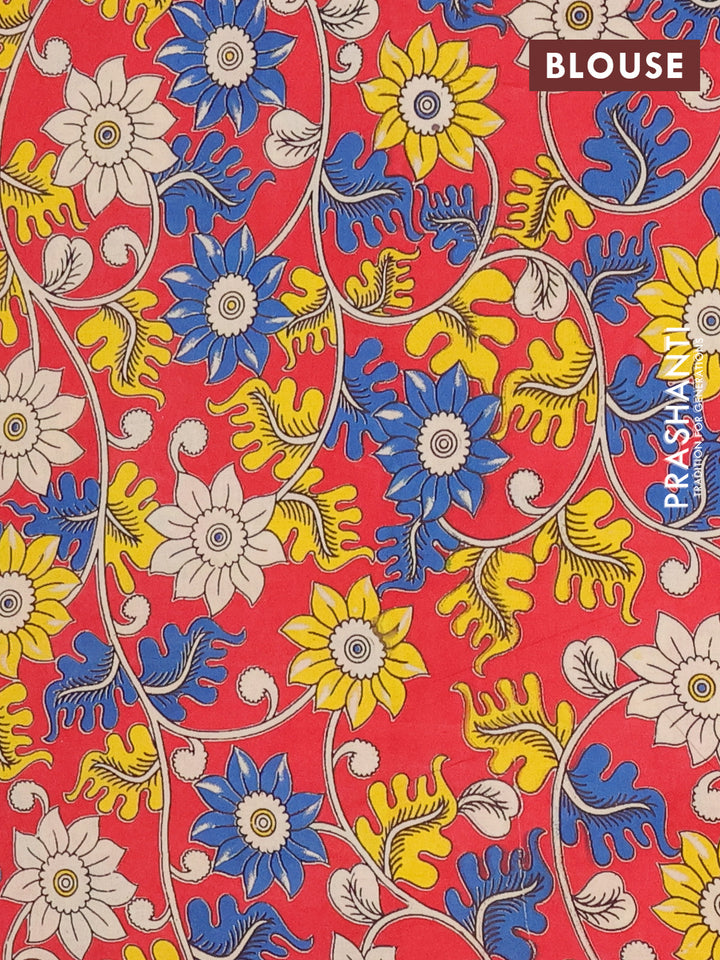 Mangalagiri cotton saree sandal and red with plain body and rettapet zari woven kalamkari border
