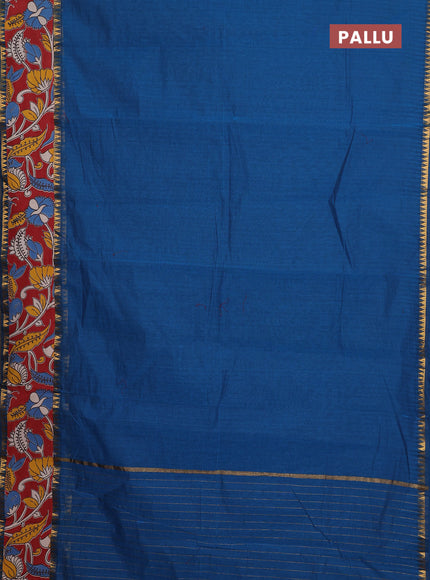 Mangalagiri cotton saree teal blue and maroon with plain body and rettapet zari woven kalamkari border