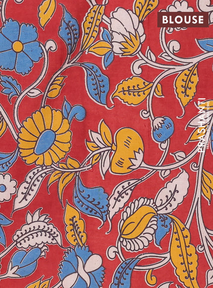 Mangalagiri cotton saree teal blue and maroon with plain body and rettapet zari woven kalamkari border