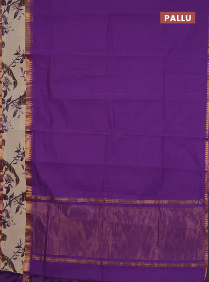 Mangalagiri cotton saree lavender and beige with plain body and rettapet zari woven kalamkari border
