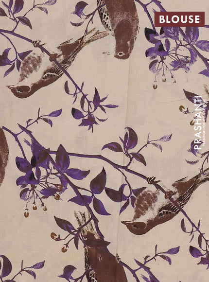 Mangalagiri cotton saree lavender and beige with plain body and rettapet zari woven kalamkari border