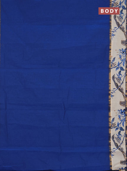 Mangalagiri cotton saree cs blue and beige with plain body and rettapet zari woven kalamkari border
