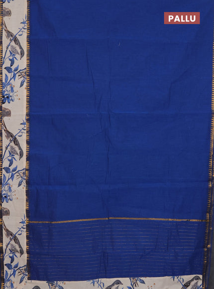 Mangalagiri cotton saree cs blue and beige with plain body and rettapet zari woven kalamkari border