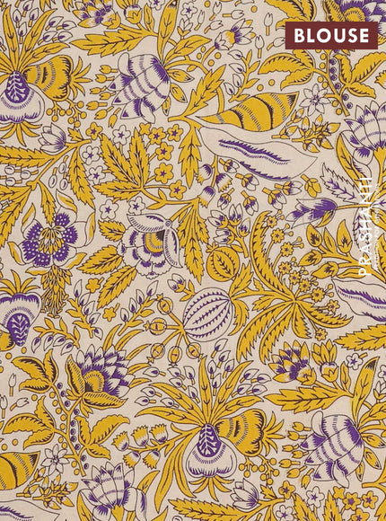 Mangalagiri cotton saree violet and beige with plain body and rettapet zari woven kalamkari border