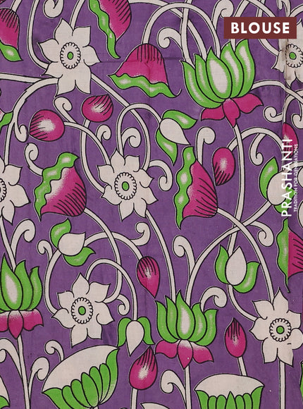 Mangalagiri cotton saree dark peach and purple with plain body and rettapet zari woven kalamkari border