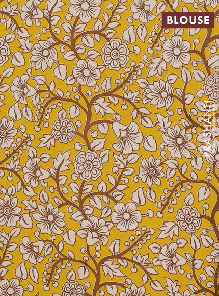 Mangalagiri cotton saree dark beige and yellow with plain body and rettapet zari woven kalamkari border
