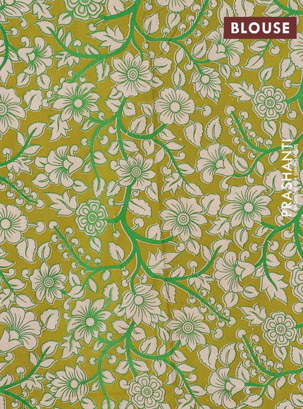 Mangalagiri cotton saree violet and mustard green with plain body and rettapet zari woven kalamkari border