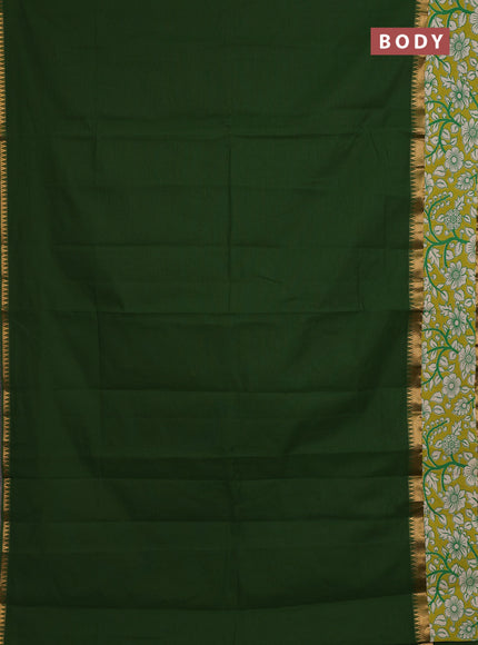 Mangalagiri cotton saree sap green and mustard green with plain body and rettapet zari woven kalamkari border