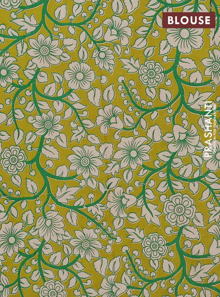 Mangalagiri cotton saree sap green and mustard green with plain body and rettapet zari woven kalamkari border