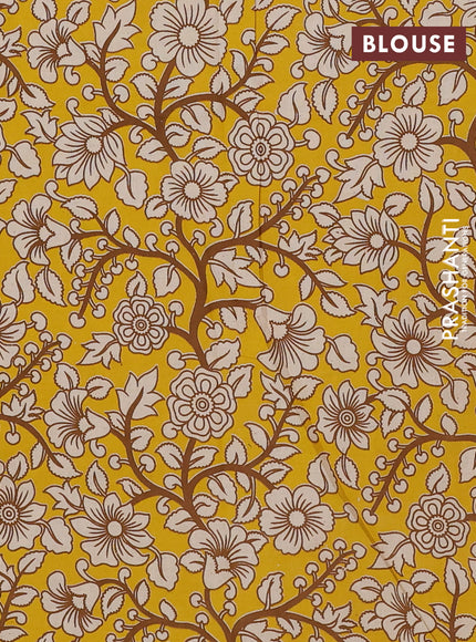 Mangalagiri cotton saree beige and yellow with plain body and rettapet zari woven kalamkari border