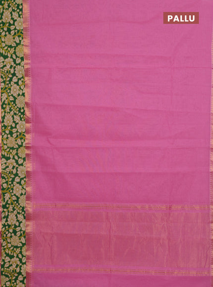 Mangalagiri cotton saree peach pink and green with plain body and rettapet zari woven kalamkari border