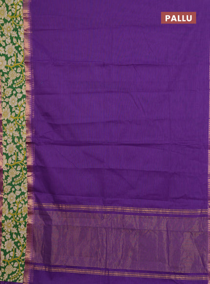 Mangalagiri cotton saree violet and green with plain body and rettapet zari woven kalamkari border