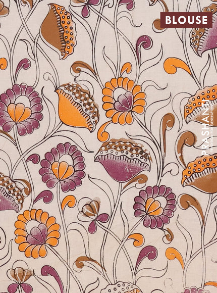 Mangalagiri cotton saree wine shade and beige with plain body and rettapet zari woven kalamkari border