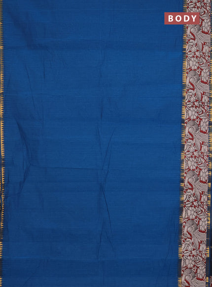 Mangalagiri cotton saree teal blue and maroon with plain body and rettapet zari woven kalamkari border