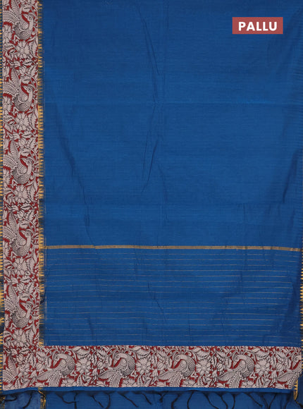 Mangalagiri cotton saree teal blue and maroon with plain body and rettapet zari woven kalamkari border