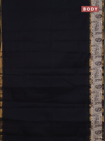 Mangalagiri cotton saree black and beige with plain body and rettapet zari woven kalamkari border