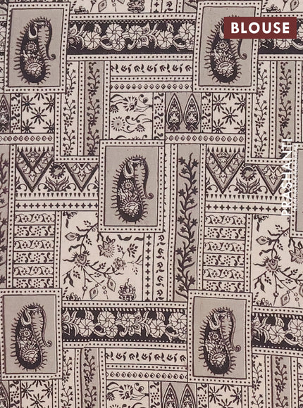 Mangalagiri cotton saree black and beige with plain body and rettapet zari woven kalamkari border