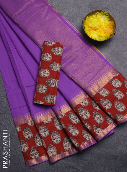 Mangalagiri cotton saree lavender and maroon with plain body and rettapet zari woven kalamkari border