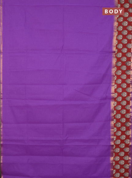 Mangalagiri cotton saree lavender and maroon with plain body and rettapet zari woven kalamkari border