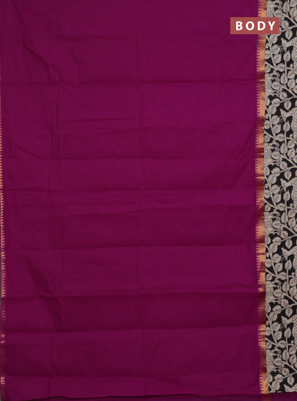 Mangalagiri cotton saree purple and black with plain body and rettapet zari woven kalamkari border