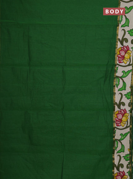 Mangalagiri cotton saree green and beige with plain body and rettapet zari woven kalamkari border