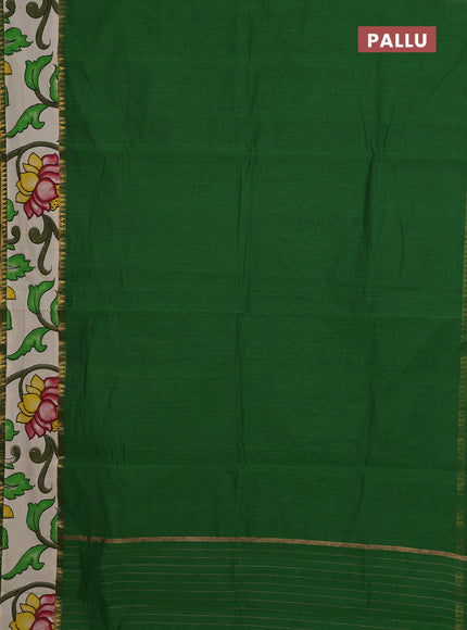 Mangalagiri cotton saree green and beige with plain body and rettapet zari woven kalamkari border
