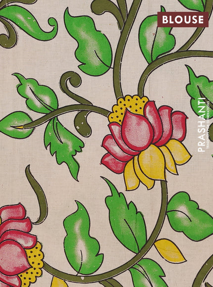 Mangalagiri cotton saree green and beige with plain body and rettapet zari woven kalamkari border
