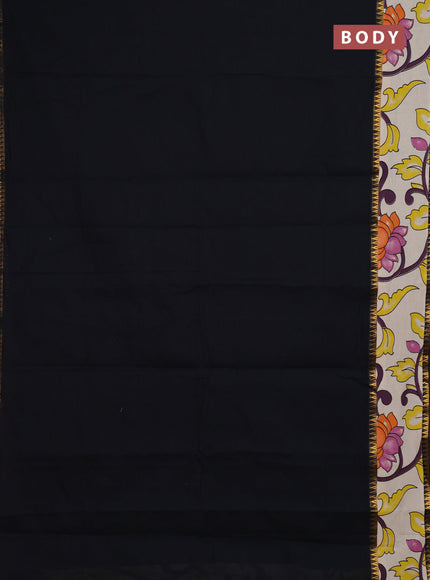 Mangalagiri cotton saree black and beige with plain body and rettapet zari woven kalamkari border