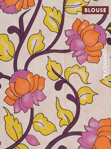 Mangalagiri cotton saree black and beige with plain body and rettapet zari woven kalamkari border
