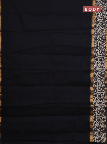 Mangalagiri cotton saree black and beige with plain body and rettapet zari woven kalamkari border