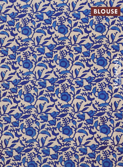 Mangalagiri cotton saree cs blue and blue with plain body and rettapet zari woven kalamkari border