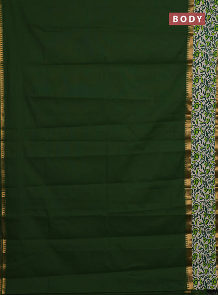 Mangalagiri cotton saree sap green and beige with plain body and rettapet zari woven kalamkari border