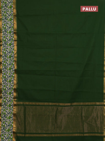 Mangalagiri cotton saree sap green and beige with plain body and rettapet zari woven kalamkari border