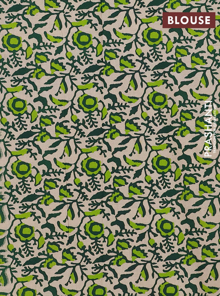 Mangalagiri cotton saree sap green and beige with plain body and rettapet zari woven kalamkari border