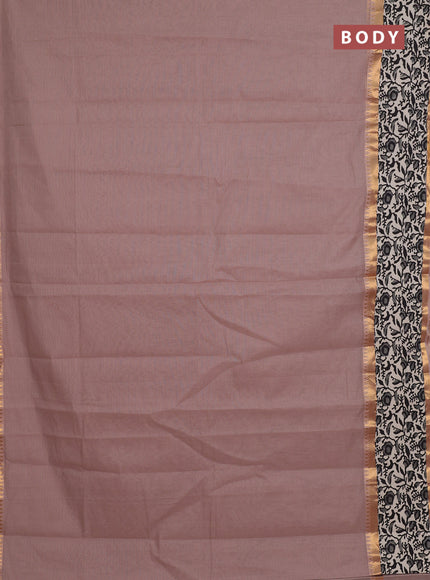 Mangalagiri cotton saree dark beige and beige with plain body and rettapet zari woven kalamkari border