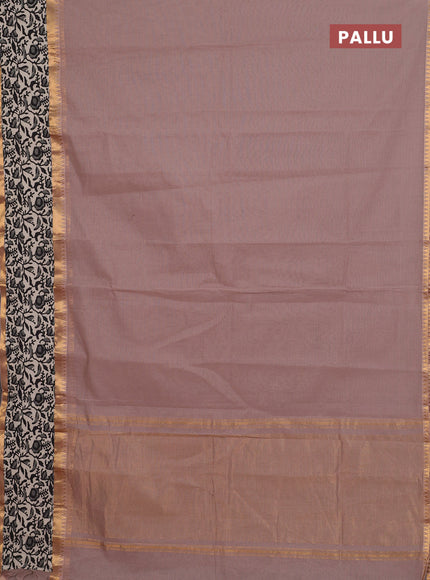 Mangalagiri cotton saree dark beige and beige with plain body and rettapet zari woven kalamkari border