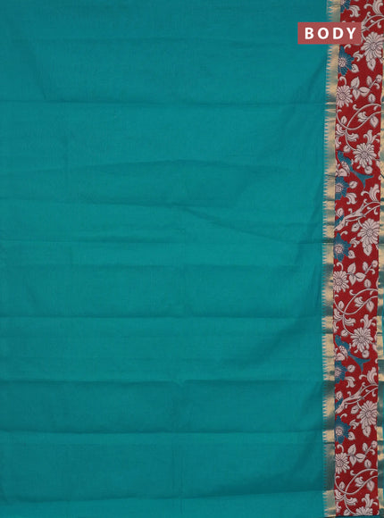 Mangalagiri cotton saree cs blue and maroon with plain body and rettapet zari woven kalamkari border