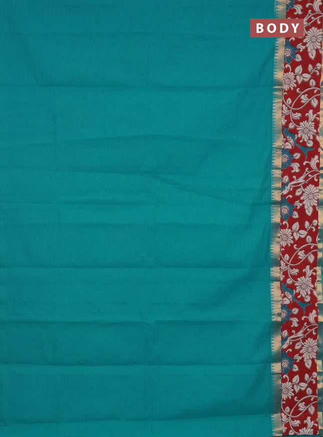 Mangalagiri cotton saree cs blue and maroon with plain body and rettapet zari woven kalamkari border