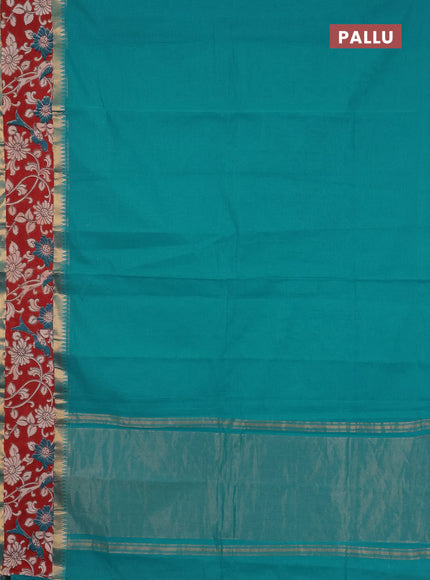 Mangalagiri cotton saree cs blue and maroon with plain body and rettapet zari woven kalamkari border
