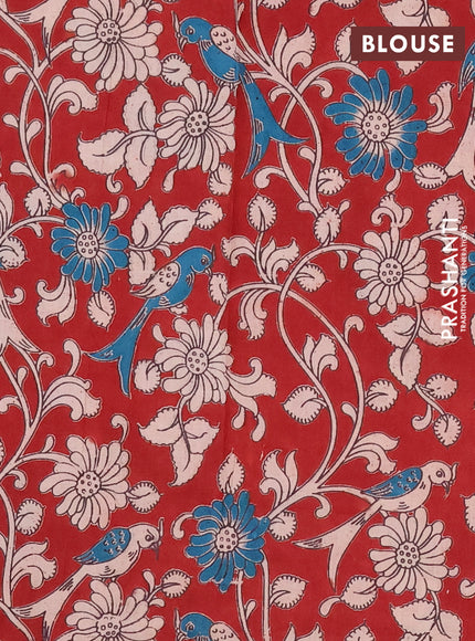 Mangalagiri cotton saree cs blue and maroon with plain body and rettapet zari woven kalamkari border