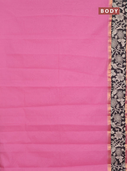 Mangalagiri cotton saree peach pink and black with plain body and rettapet zari woven kalamkari border