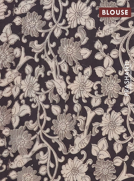 Mangalagiri cotton saree peach pink and black with plain body and rettapet zari woven kalamkari border