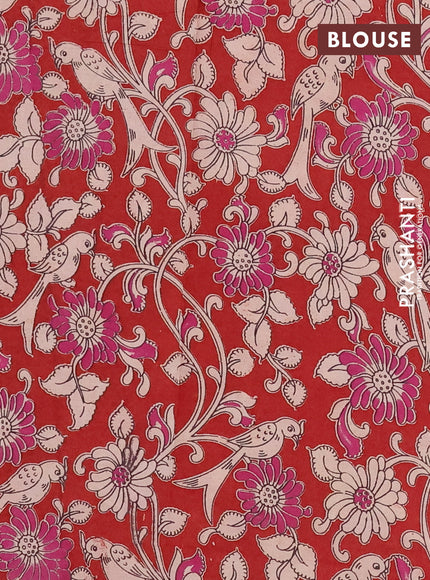 Mangalagiri cotton saree green and maroon with plain body and rettapet zari woven kalamkari border