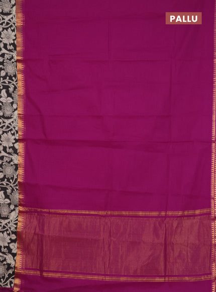Mangalagiri cotton saree deep purple and black with plain body and rettapet zari woven kalamkari border