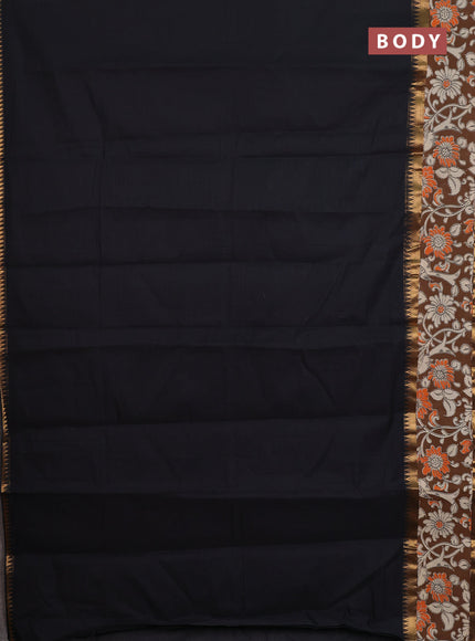 Mangalagiri cotton saree black and brown with plain body and rettapet zari woven kalamkari border