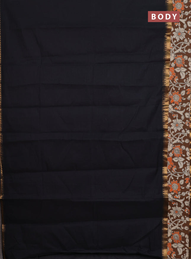 Mangalagiri cotton saree black and brown with plain body and rettapet zari woven kalamkari border