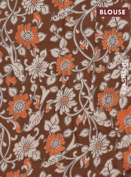 Mangalagiri cotton saree black and brown with plain body and rettapet zari woven kalamkari border